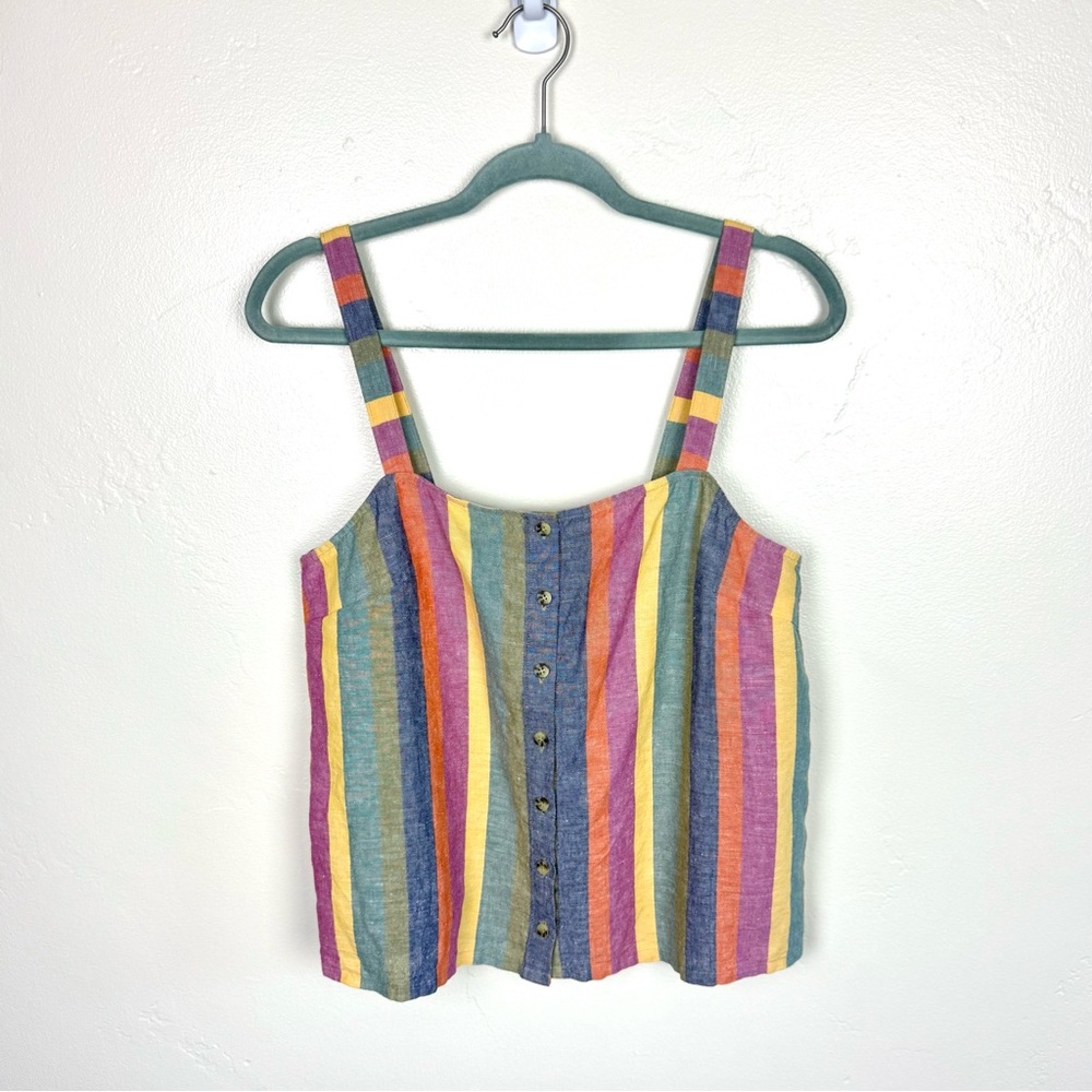 Madewell Striped Linen Blend Crop Tank Multicolor Button Front Top